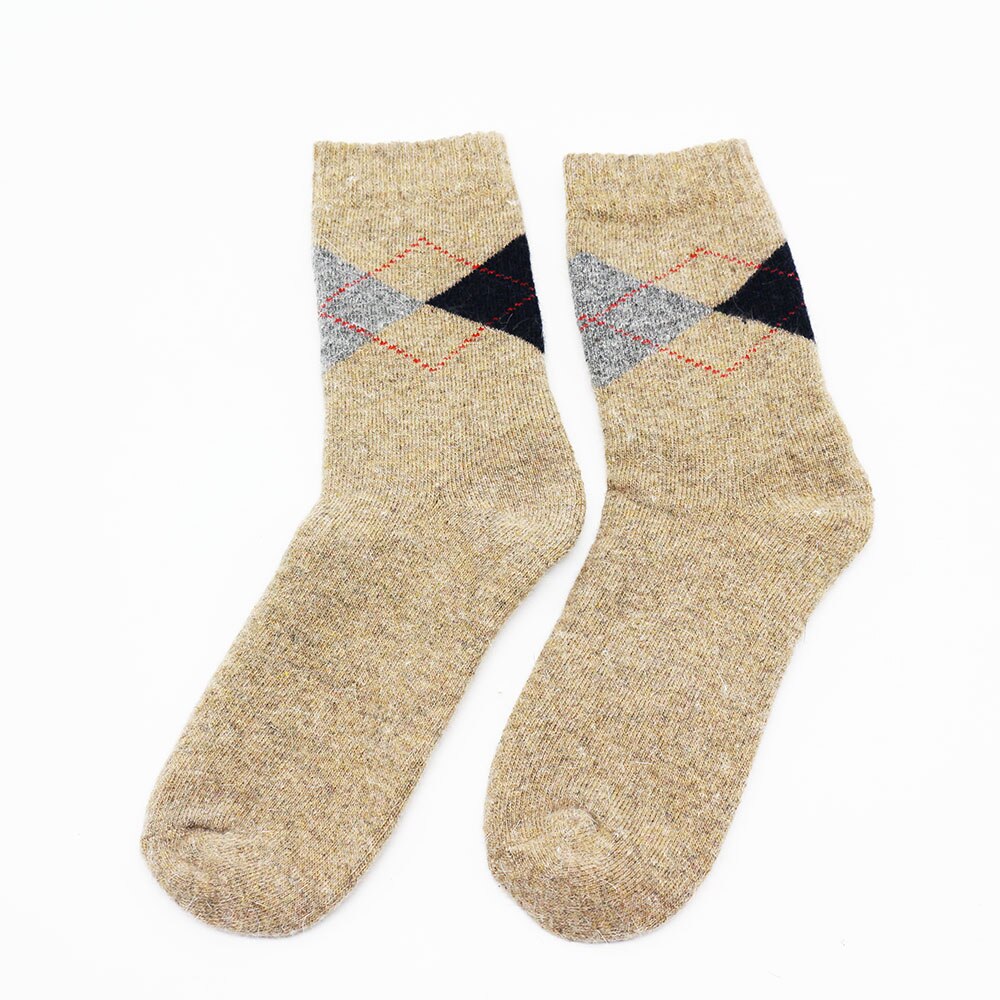 Talvi miesten paksut lämpimät merinovillasukat harajuku retro timantti ruudullinen lumipitkä kashmir sukat iso koko ( #39 ) 3 41-46: Khaki