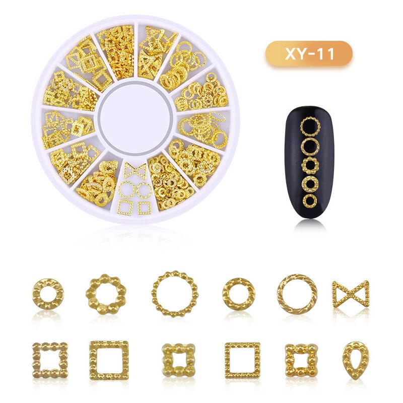 Gemengde 3D Hollow Nail Steentjes Voor Nagels Charms Metalen Vormen Geometrie Goud Tips Diy Accessoires Kristal Nail Art Decoratie: F550-011