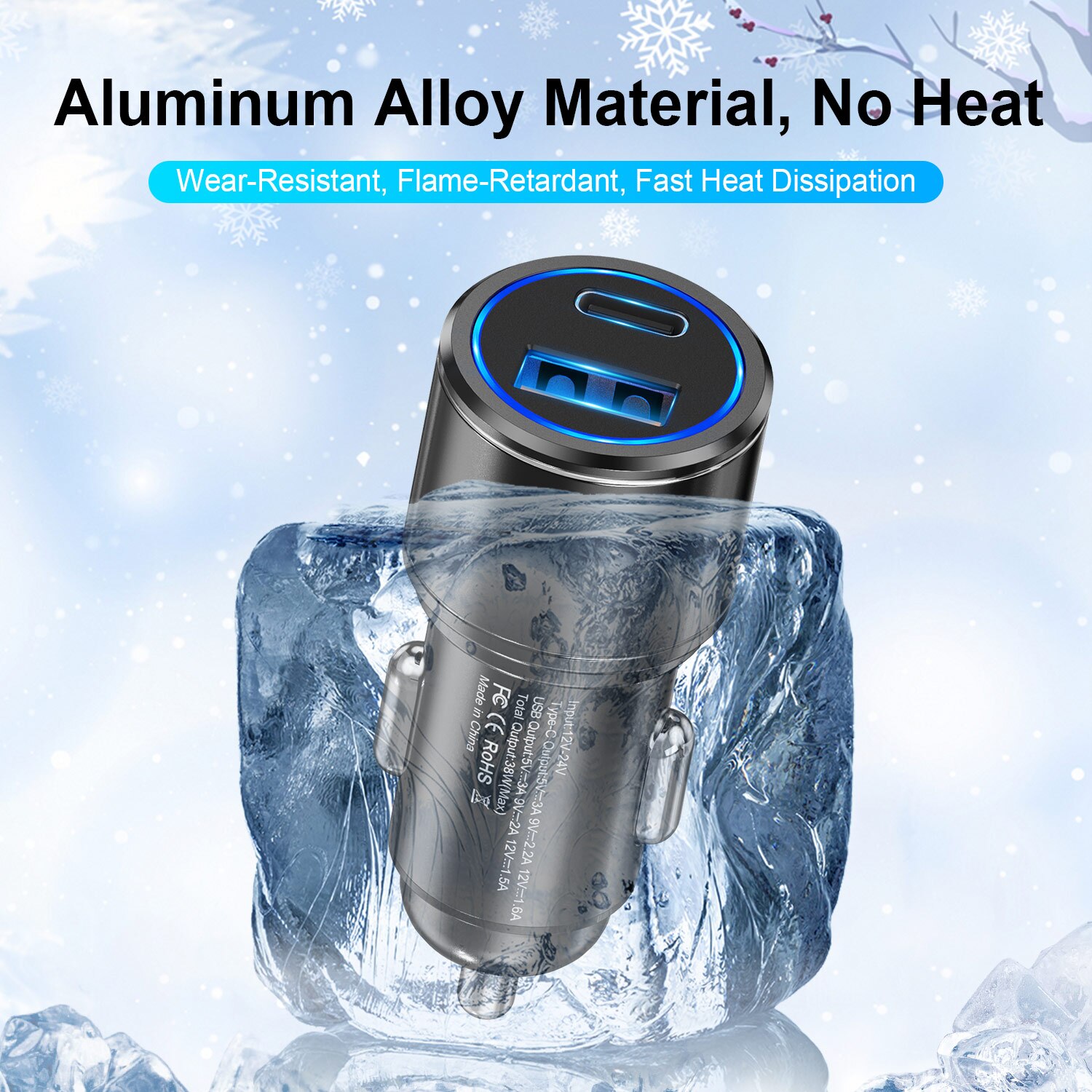 38w usb car charger fast charging type-c qc  pd 3,0 fast charging car phone charger for iphone 13 12 pro max 11 xiaomi