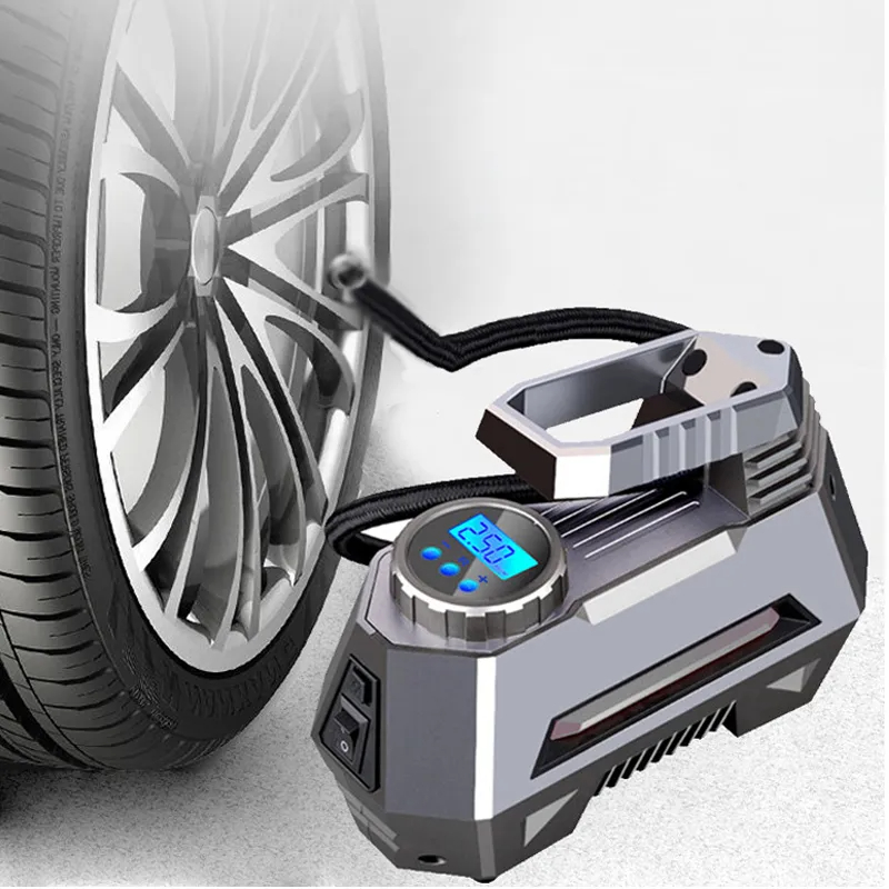 Bærbar luftkompressor dækpumpe 150 psi 12v dc bildækpumpe med digital trykmåler auto lys nødlommelygte