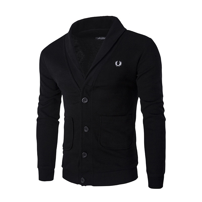 Herre bomull cardigan v-hals solid slim fit turn-down krage høst apring varme klær strikket fritids ull herregenser