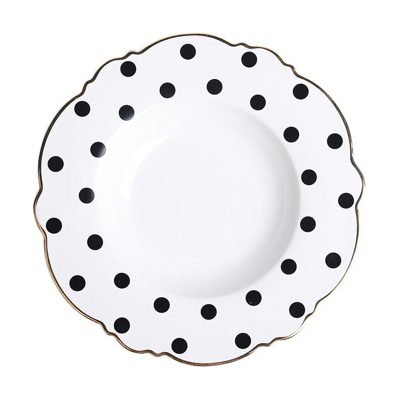 Ceramic Plate Pink Wave Point Simple Flat Western Steak Girl Heart Set Irregular Golden: D / 10 inch