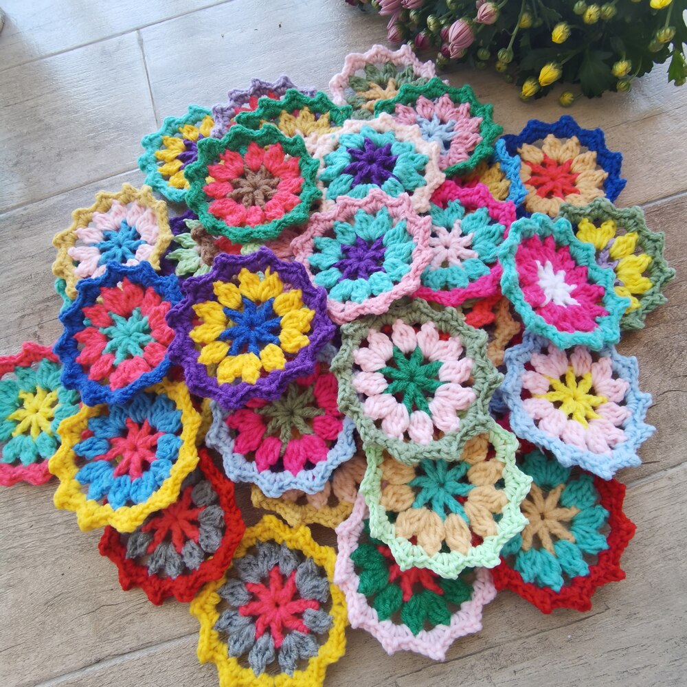 8.5cm Handmade Crochet Original Doilies Flowers Cup Mat Photo Props Decorative Placemat DIY Clothes Accessory Sewing Supplies 50