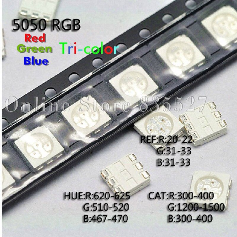 100 STKS/PARTIJ 5050 gemarkeerd rood, groen en blauw LED licht emitting diode RGB LED