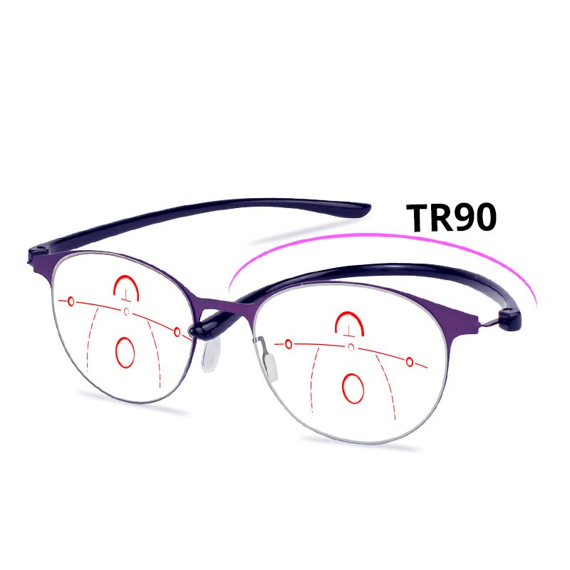 Multifocal Progressive Reading Glasses Women Anti Blue Ray Computer Eyeglasses Distance And Near+1.0 1.5 2.0 2.5 3.0 3.5 4.0: +100 / Purple(No Case)