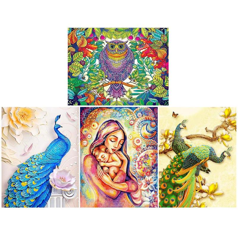 5D DIY especial en forma de pintura de diamante de pavo real búho botánica Kit de costura de punto de cruz resistencia a la oxidación arte de la pared 30X25cm