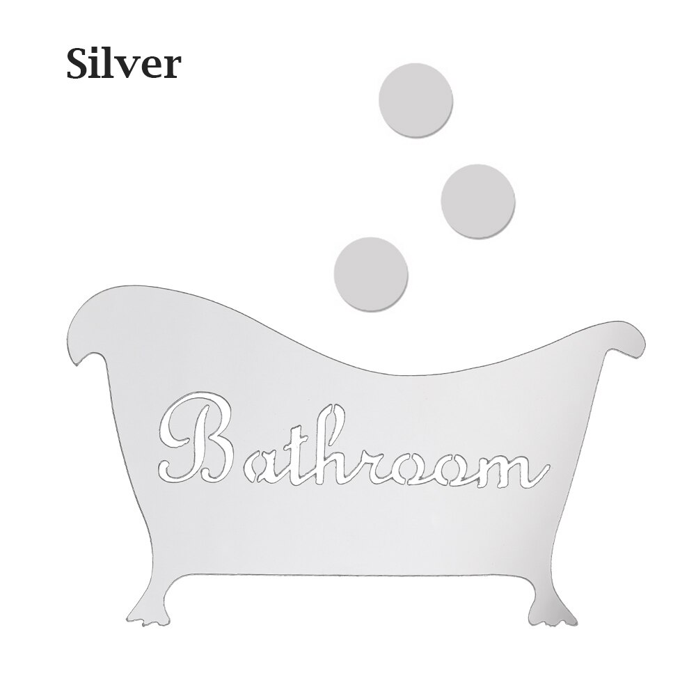 Funny Door Entrance Sign 3D Mirror Wall Sticker Kids Men Women Bathroom DIY Wall Stickers Decals Bar Home Decor: Silver