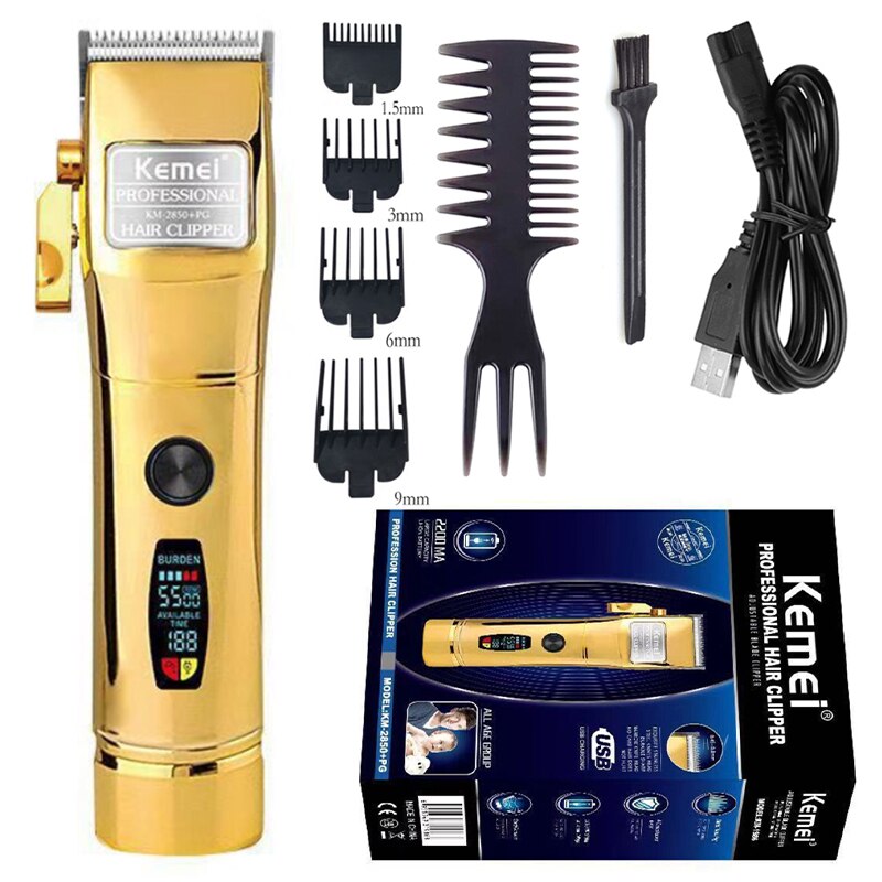 hair clipper adjustable beard hair trimmer taper lever rechargeable cordless electric hair cutter tool machine: gold with box