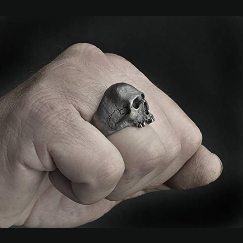 FDLK Neue Vintage Zink-legierung Schädel Silber Farbe Ring Mens Schädel Biker Rock Roll Gothic Punk Schmuck Ring