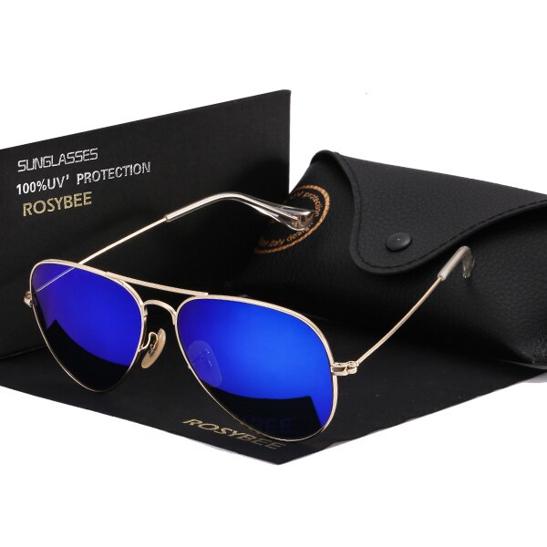 G15 Glass Lens women men Sunglasses uv400 aviation brand classic mirror male oculos vintage banned man sun Glasses: gold dark blue