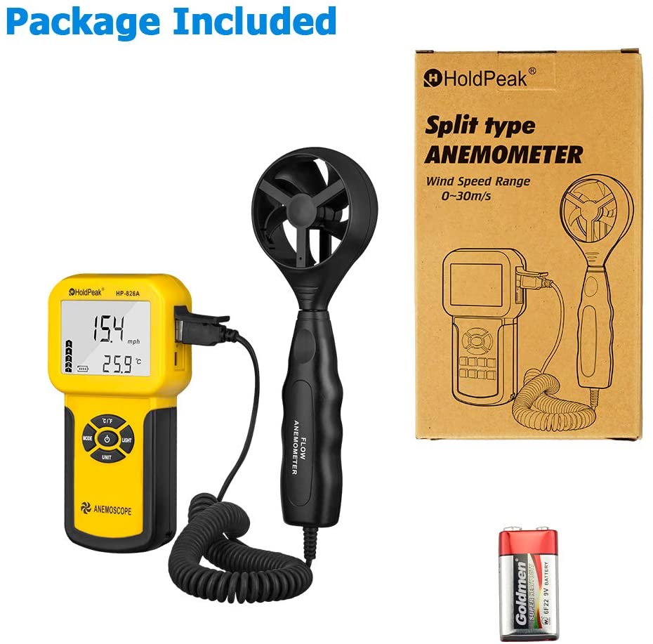 Capteur de vitesse du vent, 0.3 ~ 30 m/s, anémomètre numérique portatif, Instrument pour mesurer le Volume de l'air, HP-826A