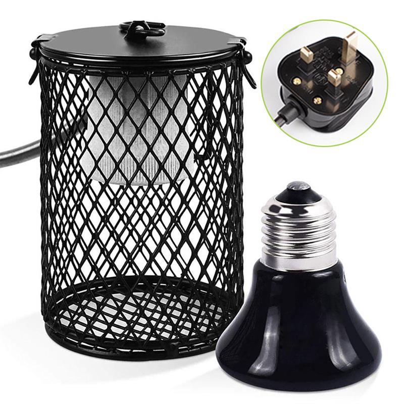 Lampada riscaldante per animali domestici luce a infrarossi in ceramica con gabbia di sicurezza emettitore lampada di calore forniture per animali domestici polli rettile serpente lucertola lampada: UK spina