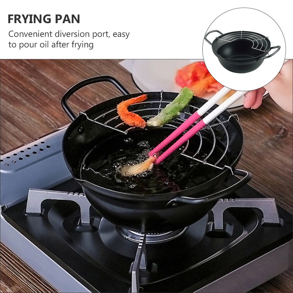 1 Set Japanse Stijl Friteuse Pan Huishoudelijke Frituren Pot Met Olie Afdruiprek Rack