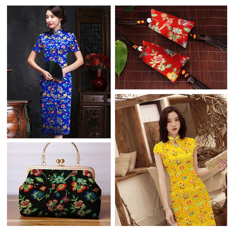 Brocado de tela satinada, jacquard, patrón de flores, material de ropa para costura de cheongsam y kimono