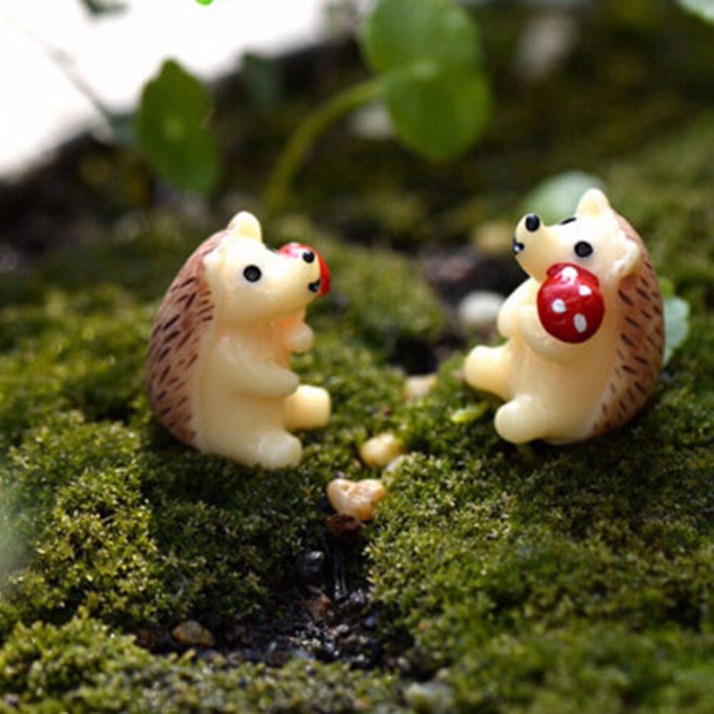 Miniaturen harz handwerk figuren für garten dekoration Minil Igel und pilz Gebühr garten Mini Zwerge Moos terrarien