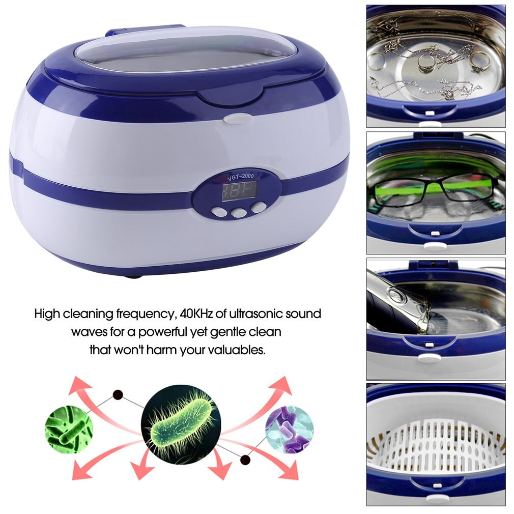 Intelligent VGT-2000 600ml Mini Sonic Wave Ultrasonic Cleaner For Eyeglasses Jewelry Circuit Board With Basket EU Plug