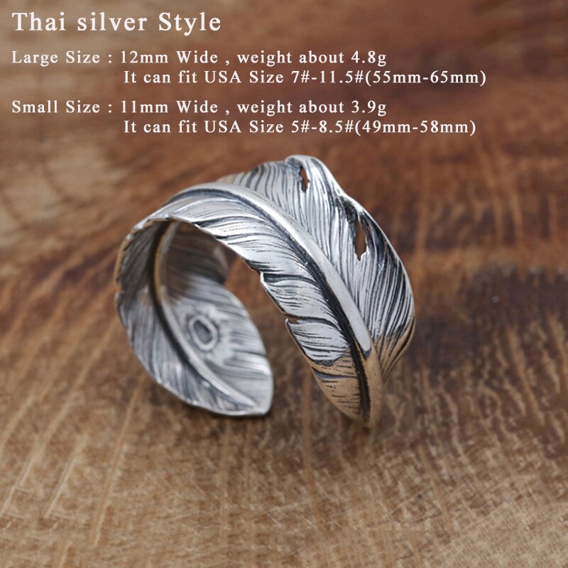 Anello degli uomini di 100% Reale dell'argento sterlina 925 Della Piuma di Marca Anello di Coppia Femminile Gioielli Thailandia Argento Dell'annata di Stile del Commercio All'ingrosso FR30