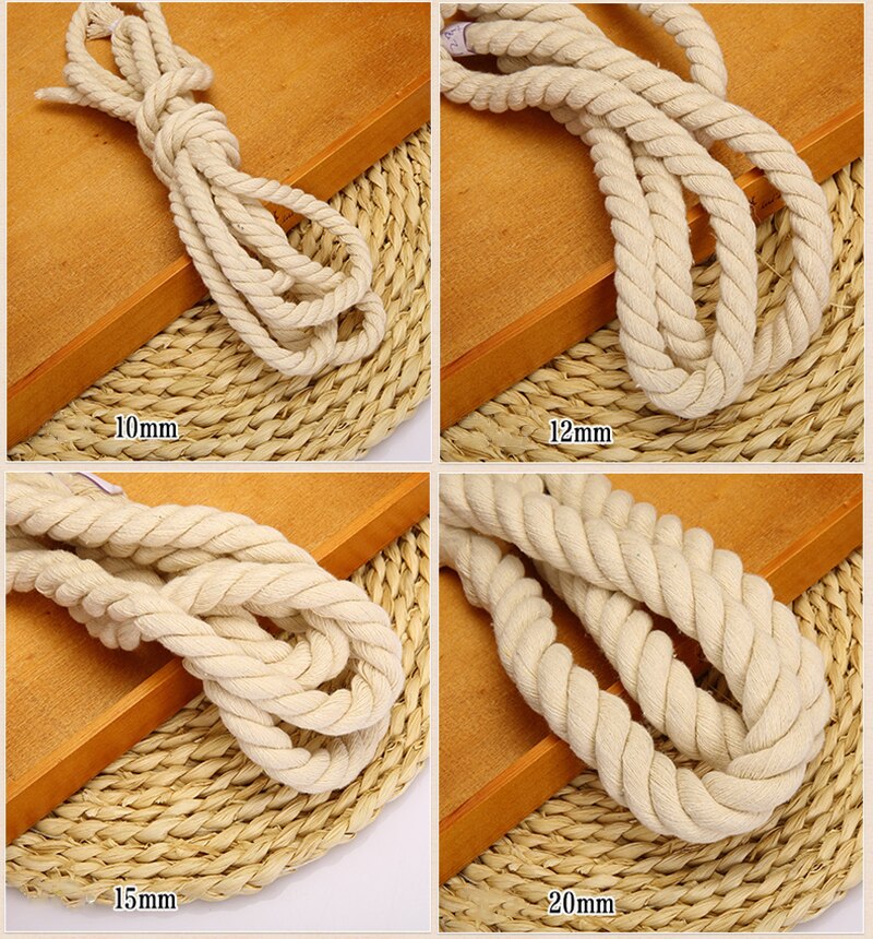 Cuerda de macramé de tres hebras de algodón hecha a mano, cuerda trenzada Beige gruesa, decorativa, bricolaje