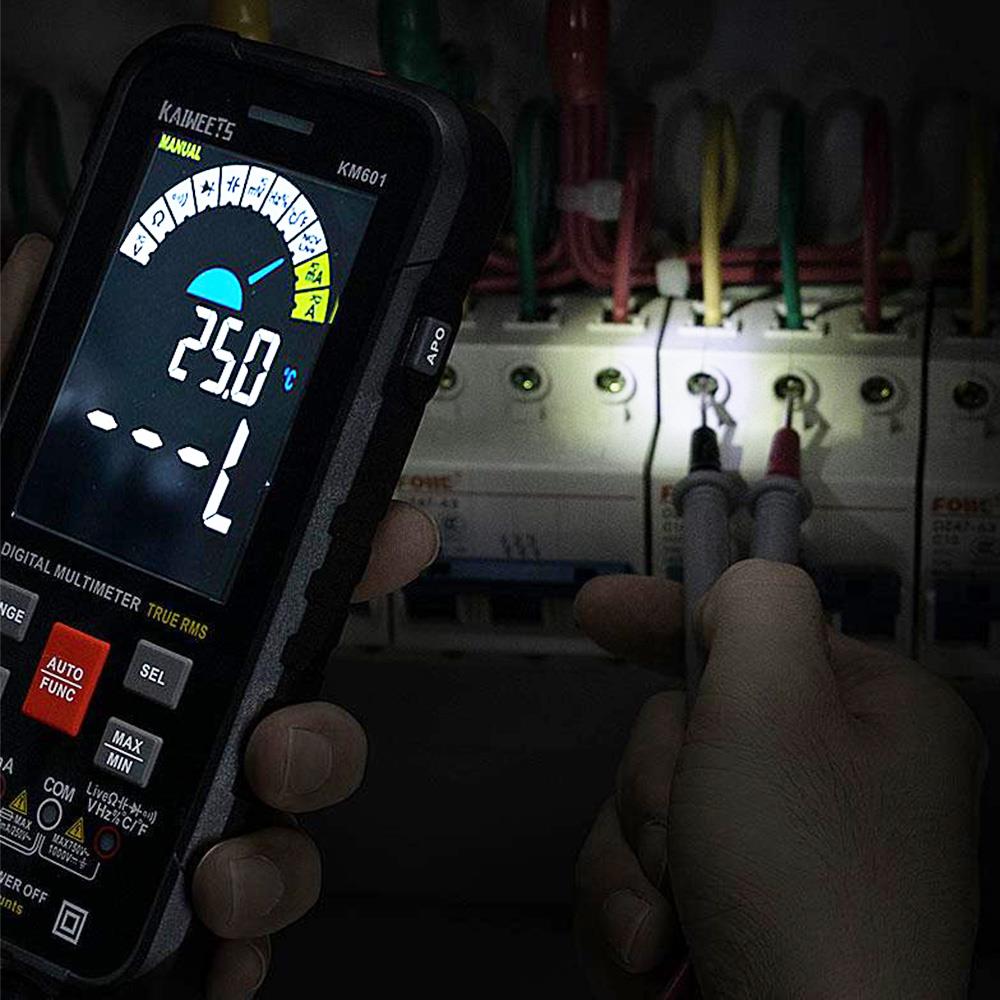 KAIWEETS KM601 Digital Multimeter 10000 Counts True-RMS Meter Smart Mode Manual Mode LED Lightning Jacks Auto-Lock