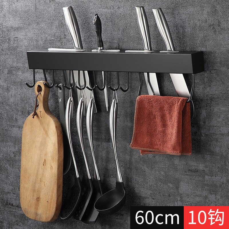 Stainless Steel Rack Punch-free Multifunctional Knife Holder Simple Kitchen Black Knife Holder Wall Hanging Kitchen Rack: 60cm black