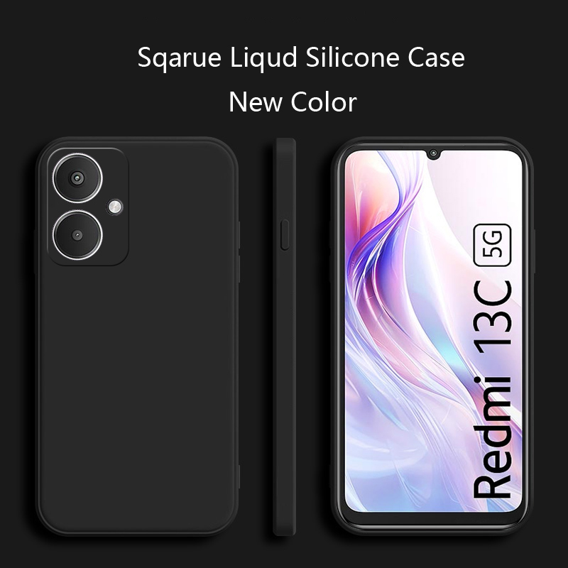 Funda de silicona líquida para Xiaomi Redmi 13C 5G, funda mate POCO M6 5G, funda protectora suave Redmi 13C 13R 5G: Cuero / Negro