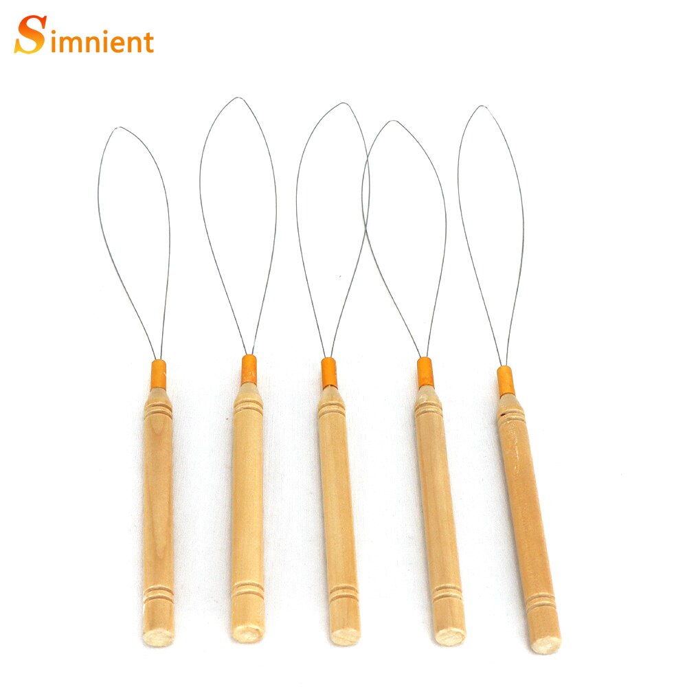 Extensiones de Cabello Micro anillos conexiones cuentas enhebrador de aguja alambre gancho de extracción herramienta utilizada para cabello humano extensión de plumas: 5pcs