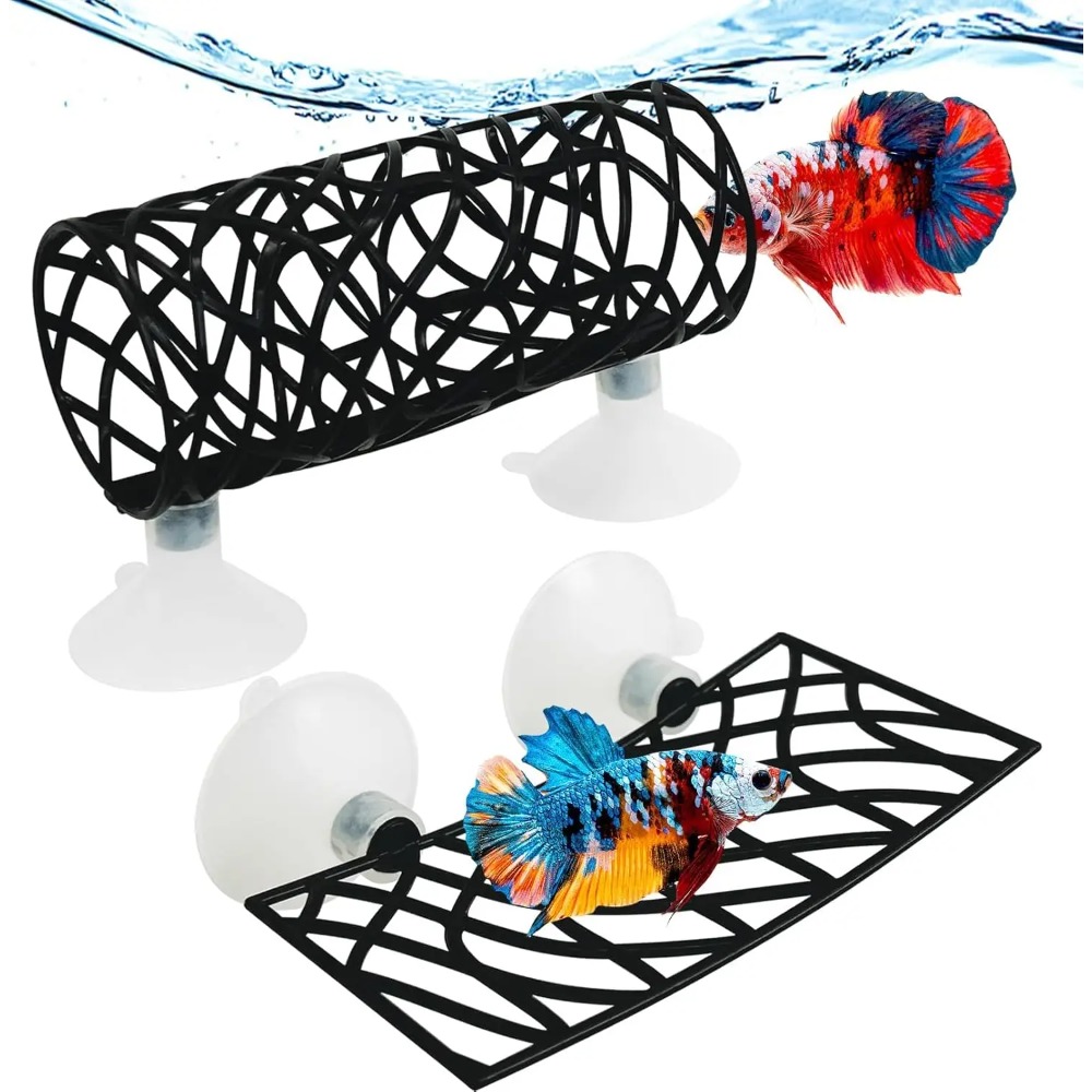 Betta Vis Schuilplaats Grot met Hangmat Bed Holle Tunnel Aquarium Accessoires Aquarium Decoraties voor Rivierkreeft Garnalen Kleine Vis