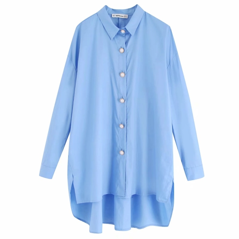 Mulheres cor sólida pérola botões blusa casual camisas femininas manga longa solta blusas elegantes branco feminino topos ls4232