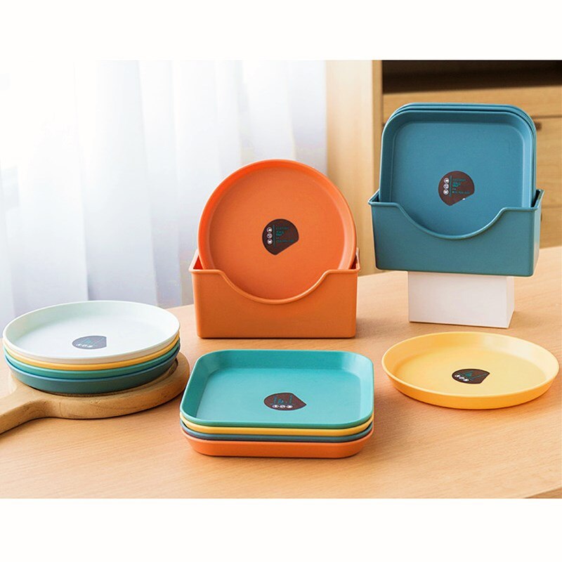 Plastic Voedsel Saus Schotel Leuke Ronde Snacks Fruitschaal Vierkante Dessertbord Keuken Huishoudelijke Dienblad Gerechten Afvoer Rack Set