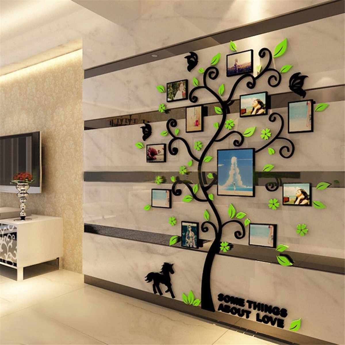Family Photo Frame Tree Wall Sticker 3D DIY Acrylic Art Picture Frame Wall Decals Poster Living Room Wall Home Decor: green / 132x160cm