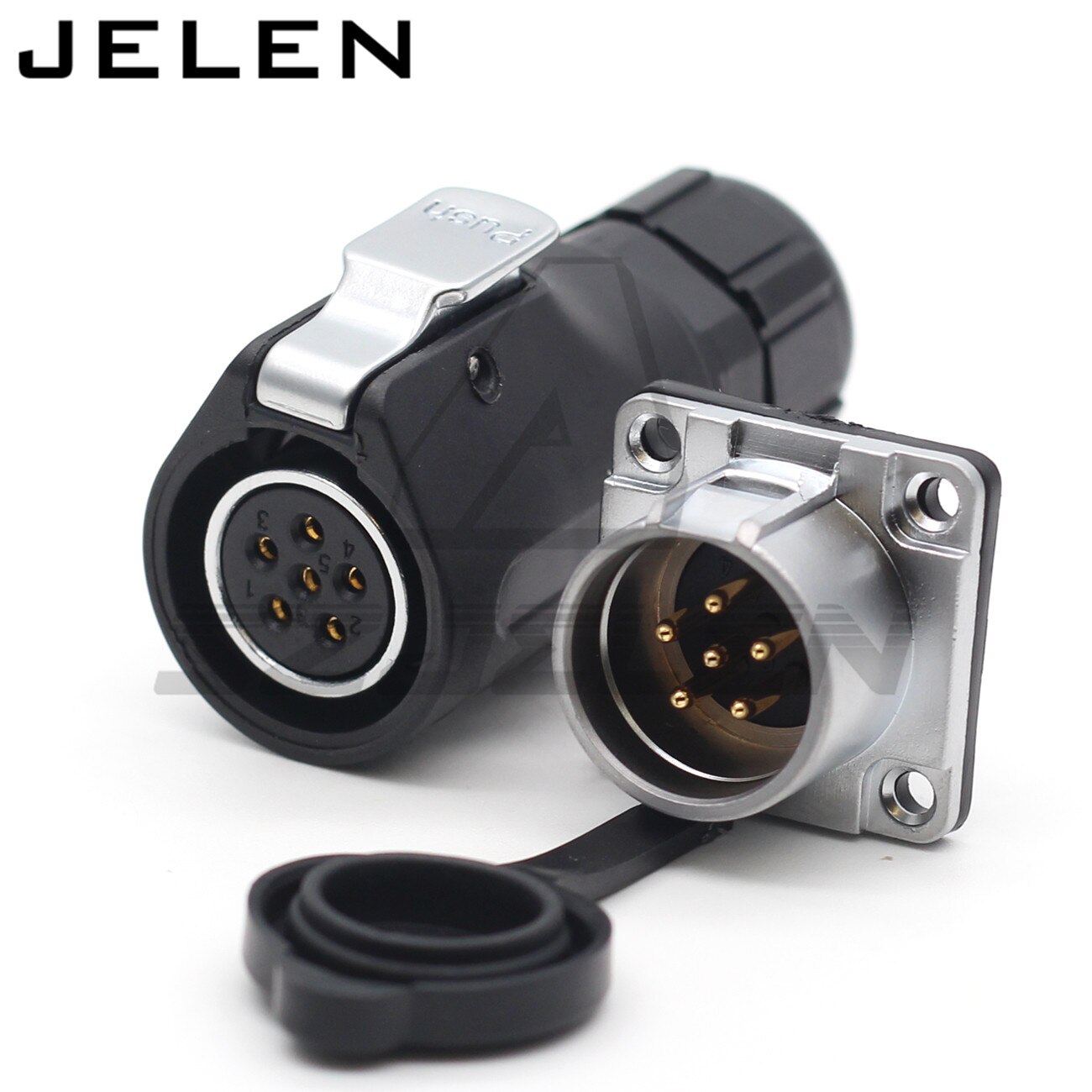 XHE20, IP67 2/3/4/5/6/7/8/9/10/12 pin Waterproof connector Square 4 holes panel mount connector power cable female plug socket: 6 pin