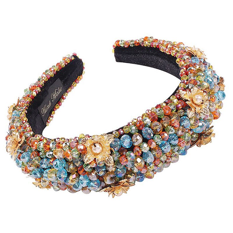Fairland Industria Pesante Handmade Barocco Della Perla Del Rhinestone Rotondo Stellato Stagnola di Oro Romantico Archetto Imbottito Pieno di Cristallo Delle Donne: colorful headband