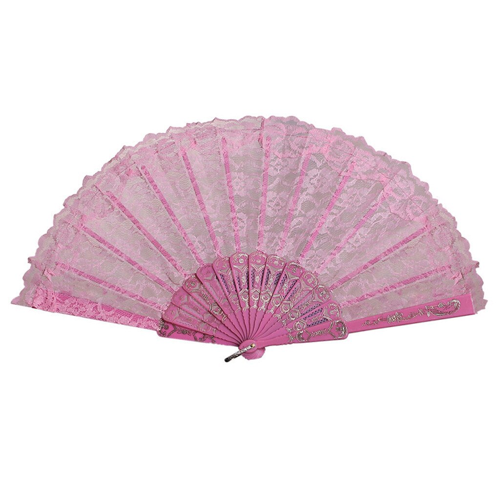 Vouwen Fans Hollow Kant Chinese Stijl Dance Wedding Hand Fans Retro Vouwen Held Bloemen Fans Decoratieve Abanico: Roze