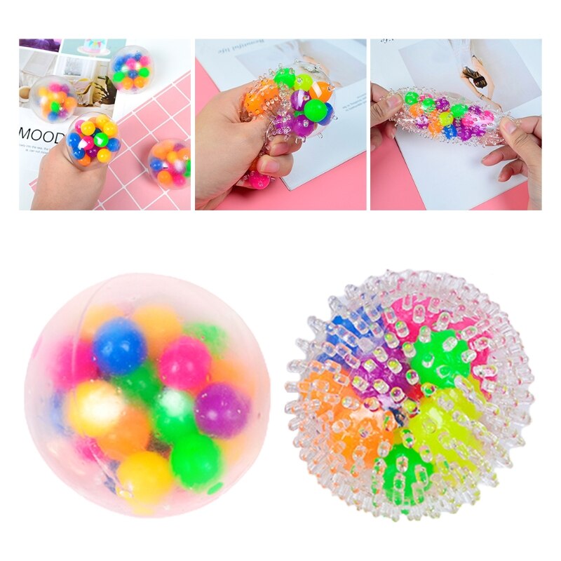 Colorful Beads Grape Ball Stress Squeeze Toy Kneading Decompression Soft Squeeze