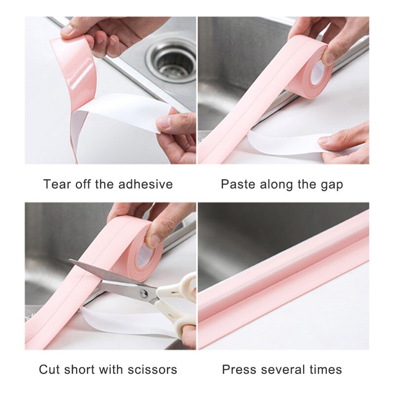 PVC Adhesive Sealant Tape For Kitchen Bathroom Shower Bathtub Corner Sink Sealing Strips Tapes Waterproof Wall Stickers 3.8/2.2M