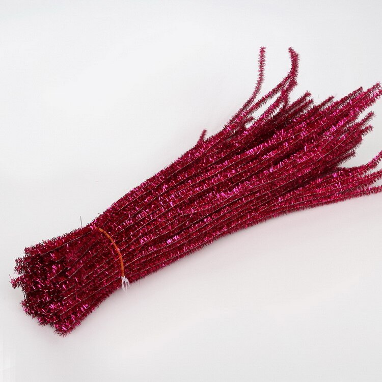100pcs 30cm Glitter Chenille Stems Pipe Cleaners Plush Tinsel Stems Wired Sticks Kids Educational Toys DIY Craft Supplies: Fuchsia