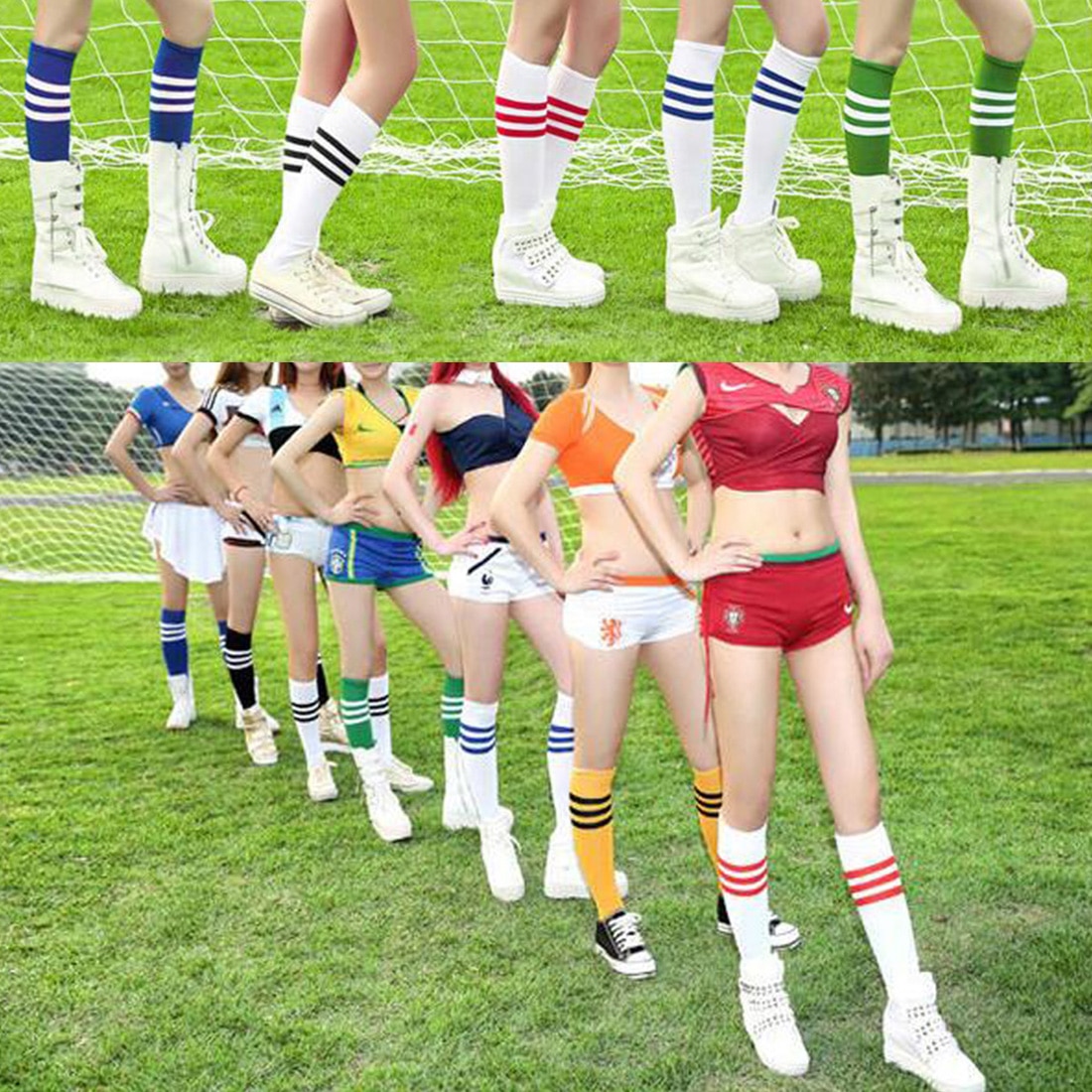 1 Pair Adult Striped Thicken Soccer Baseball Football Socks Over Knee Ankle Sports Long Cotton Socks for girl Women