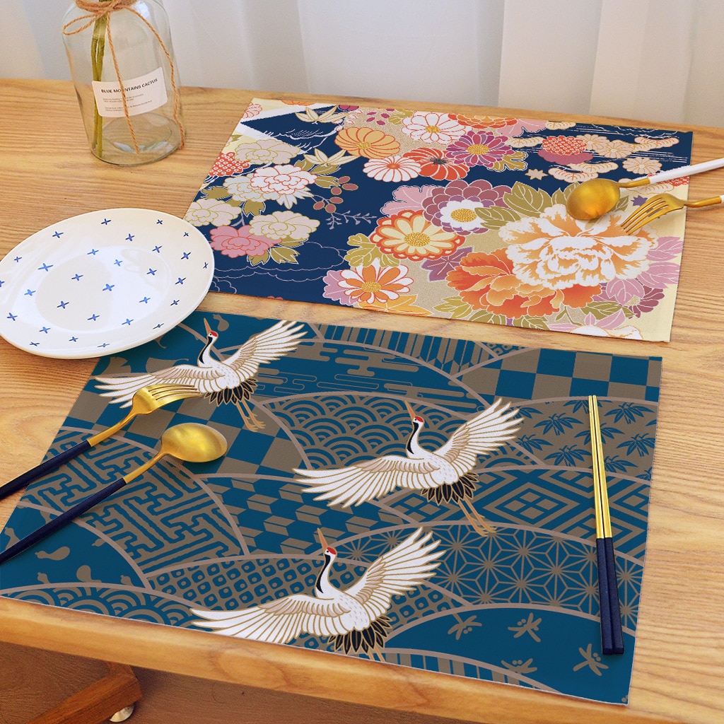 Mantel Individual de estilo japonés para mesa, alfombrilla aislante antideslizante para escritorio, arte japonés , pintura, posavasos único de 45x30cm
