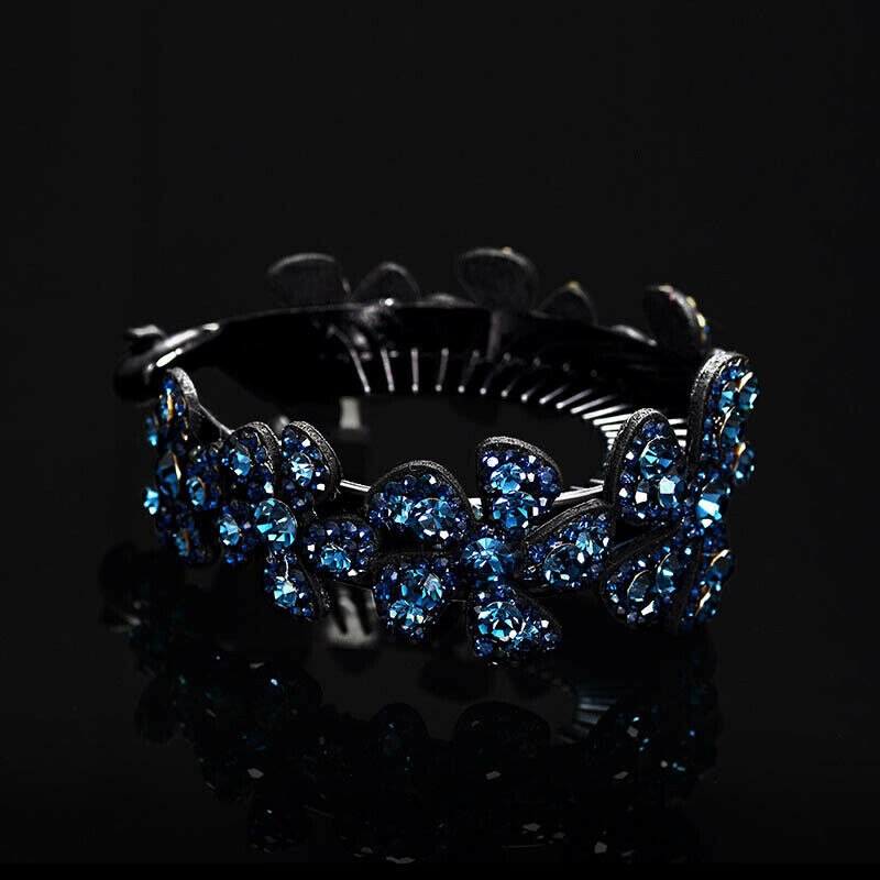 Di cristallo Del Rhinestone Artiglio Coda di Cavallo Bun Holder Pettine Dei Capelli Della Forcella di Modo Posticci Regalo Dei Monili Delle Donne Delle Ragazze di Capelli del Copricapo della Clip: Blue