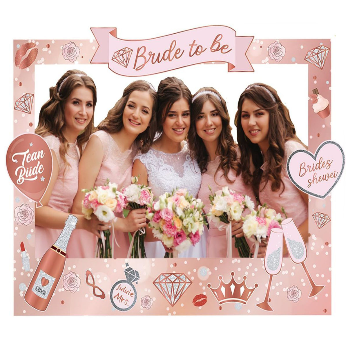 1 conjunto equipe noiva para ser cabine de foto adereços moldura de papel festa de despedida de solteira decoração suprimentos casamento chá de panela acessório de festa de galinha