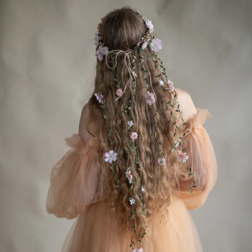 Haimeikang-Diadema de corona de flores para mujer, guirnalda de flores de melocotón, bandas para el cabello nupciales de boda, bandas florales para mujer, hoja de vid para