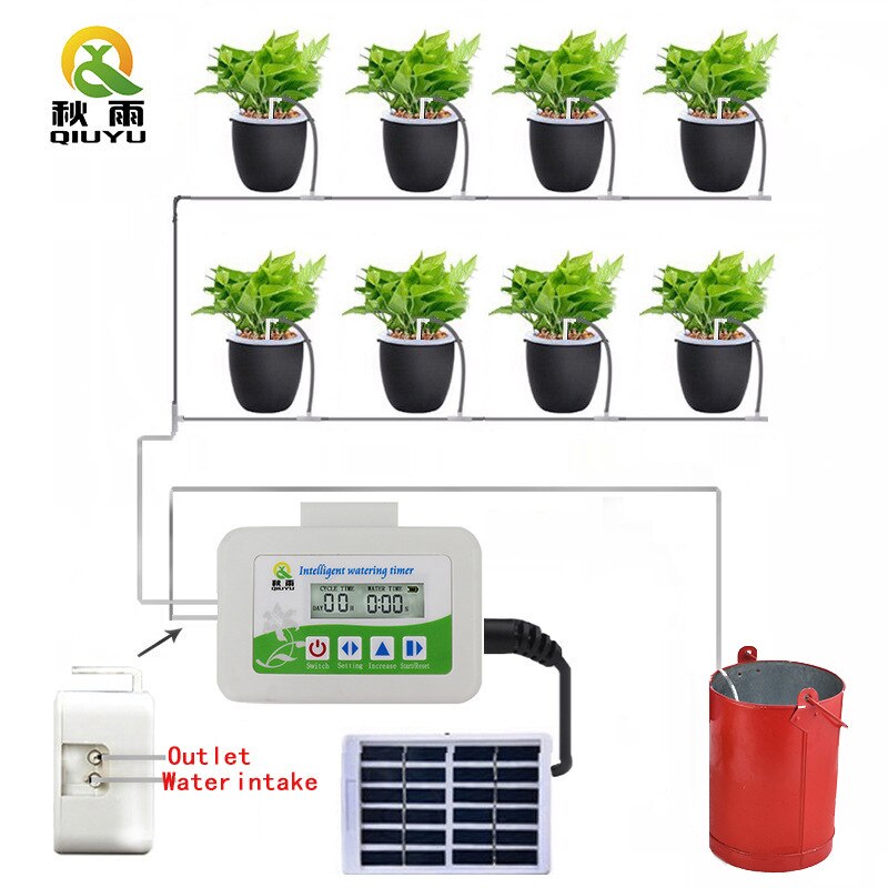 Upgraded Dual Pump Solar Automatic Electronic Watering Timer Garden Irrigation Controller Plant Watering System: 1 pump