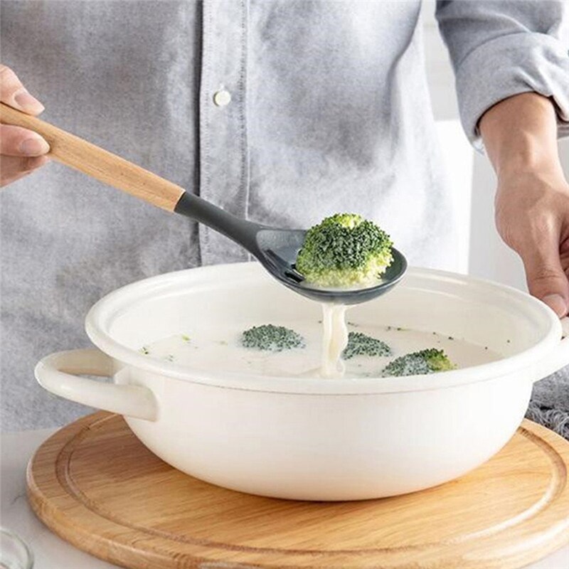 Set de utensilios de cocina de silicona espátula antiadherente pala con asa de madera conjunto de utensilios para cocina con caja de Almacenamiento Herramientas de cocina 9/12 Uds
