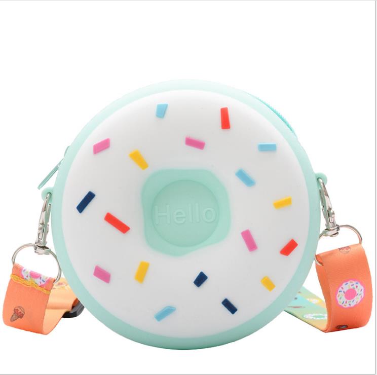 Kids Shoulder Bag Cross-Body Pack Round Adjustable Wide Strap Travel Large Capacity Rainbow Donut Printed Pockets: H