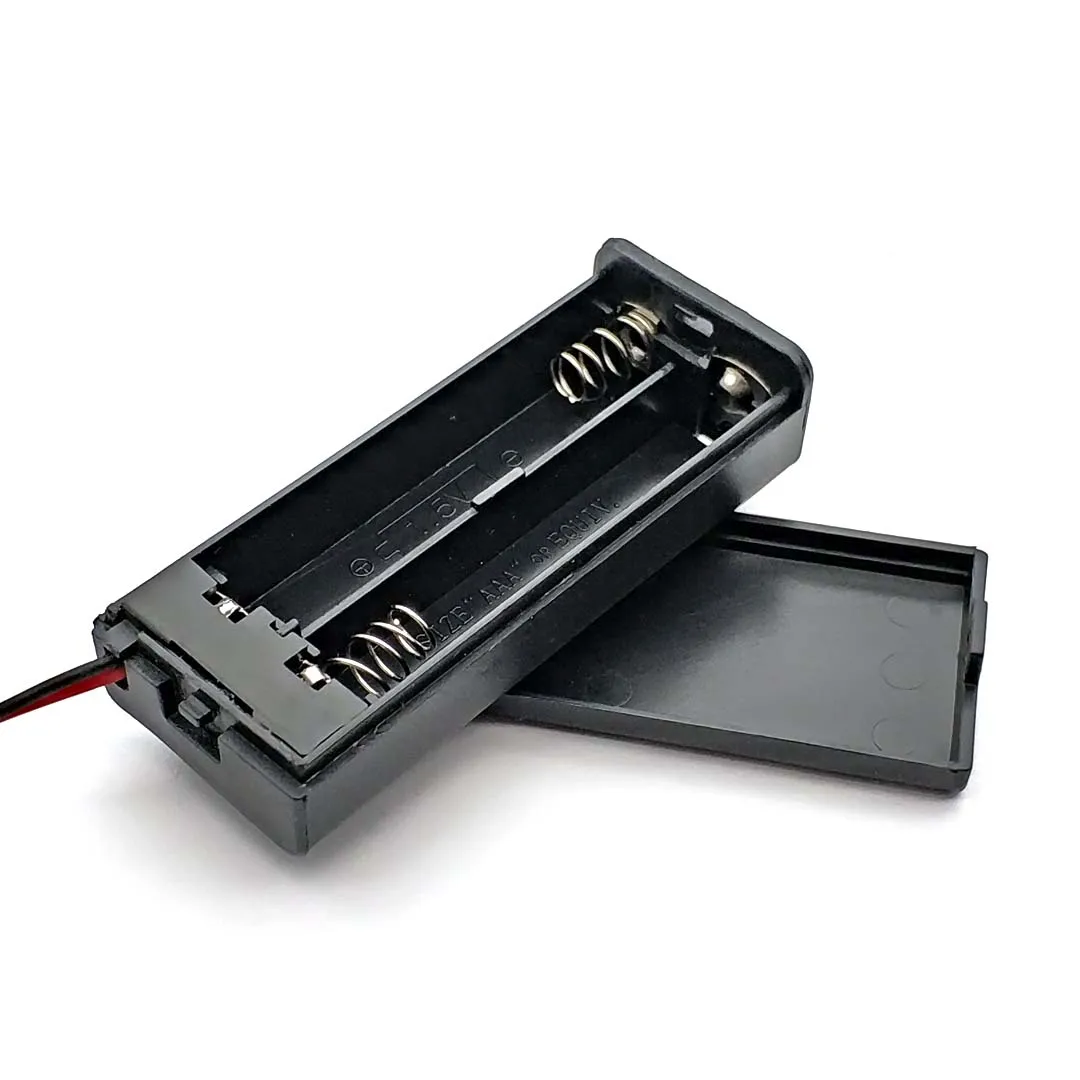 2 * caixa de suporte de bateria AAA com cabos com tampa do interruptor ON/OFF recipiente de bateria padrão de 2 slots