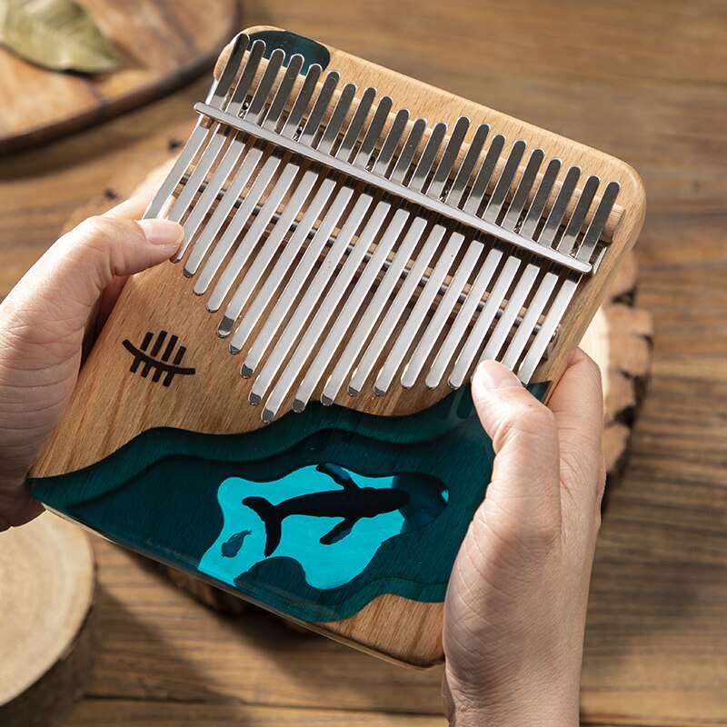 21 Key Thumb Piano Solid Beech Epoxy Resin Portable Kalimba Mbira Sanza With Tuning Hammer Keyboard Musical Instrument