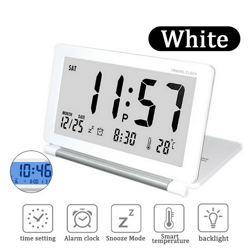 Electronic Alarm Clock Travel Clock Multifunction Silent LCD Digital Large Screen Folding Table Clock Temperature Date Time