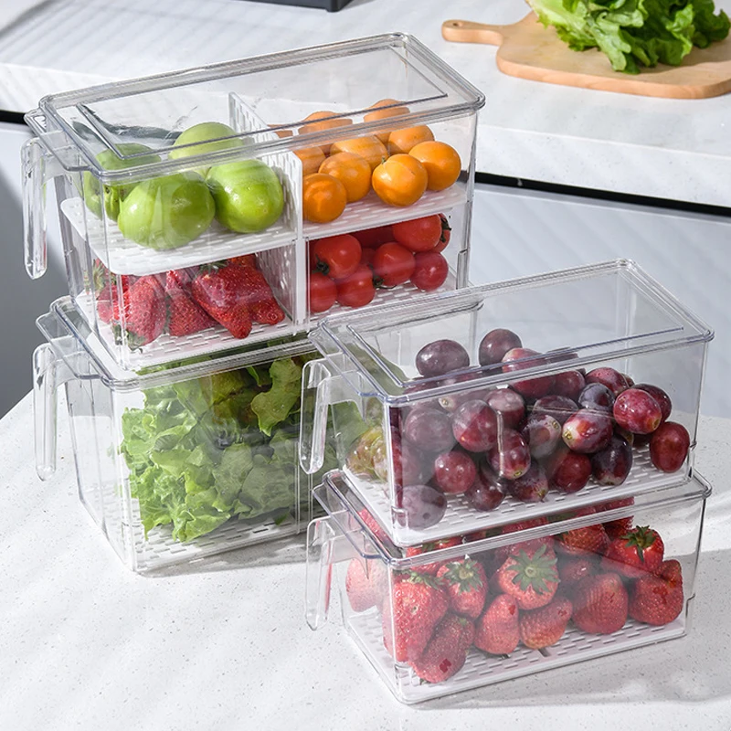Keuken Voedselbewaardoos Koelkast Organizer Met Handvat Stapelbare Groente Fruit Opslagcontainers Huisorganisatie