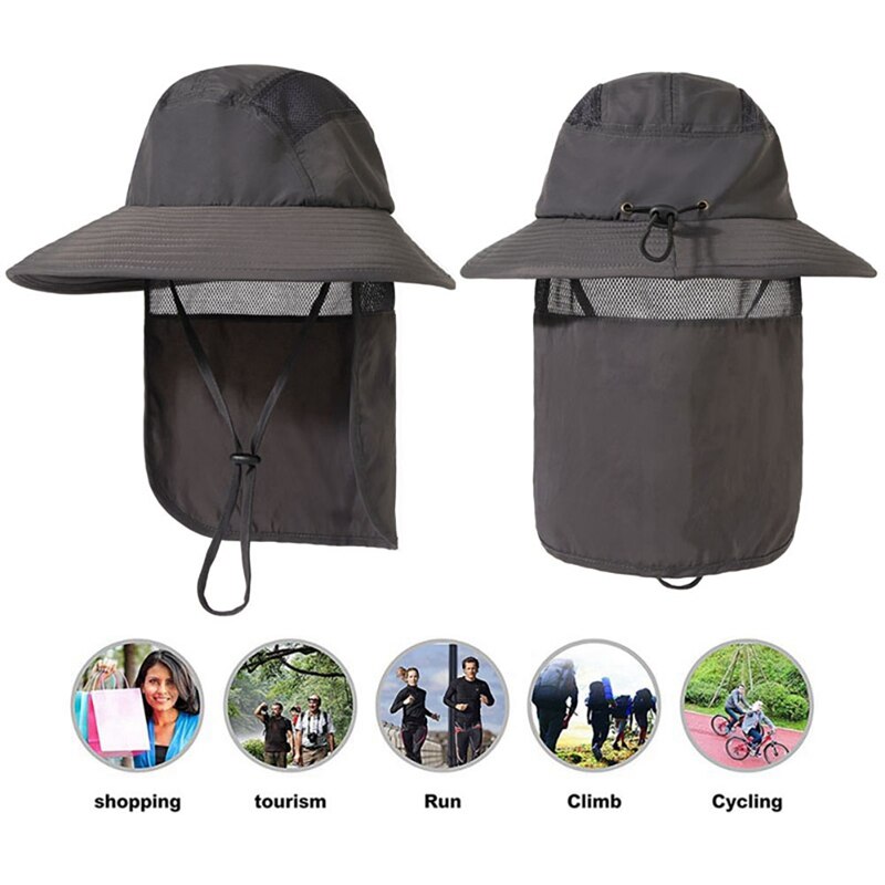 Summer Men UPF 50+ Sun Protection Cap Wide Brim Fishing Hiking Hat With Neck Flap Neck Cover Bucket Hat W