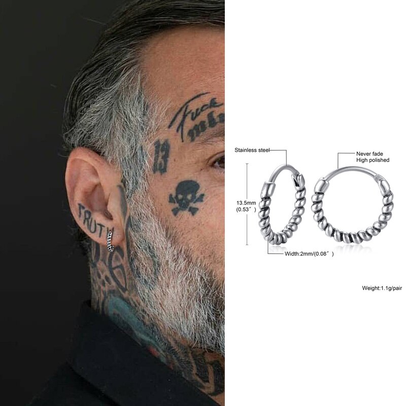 Mannen Hoops Oorbellen, Mini Twist Manchet Oorbellen. Rvs Twisted Kleine Hoops Earring, Minimalistische Mannen Sieraden: style4